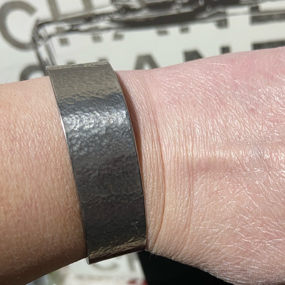 Silver Tone Pounded Metal Cuff Bracelet